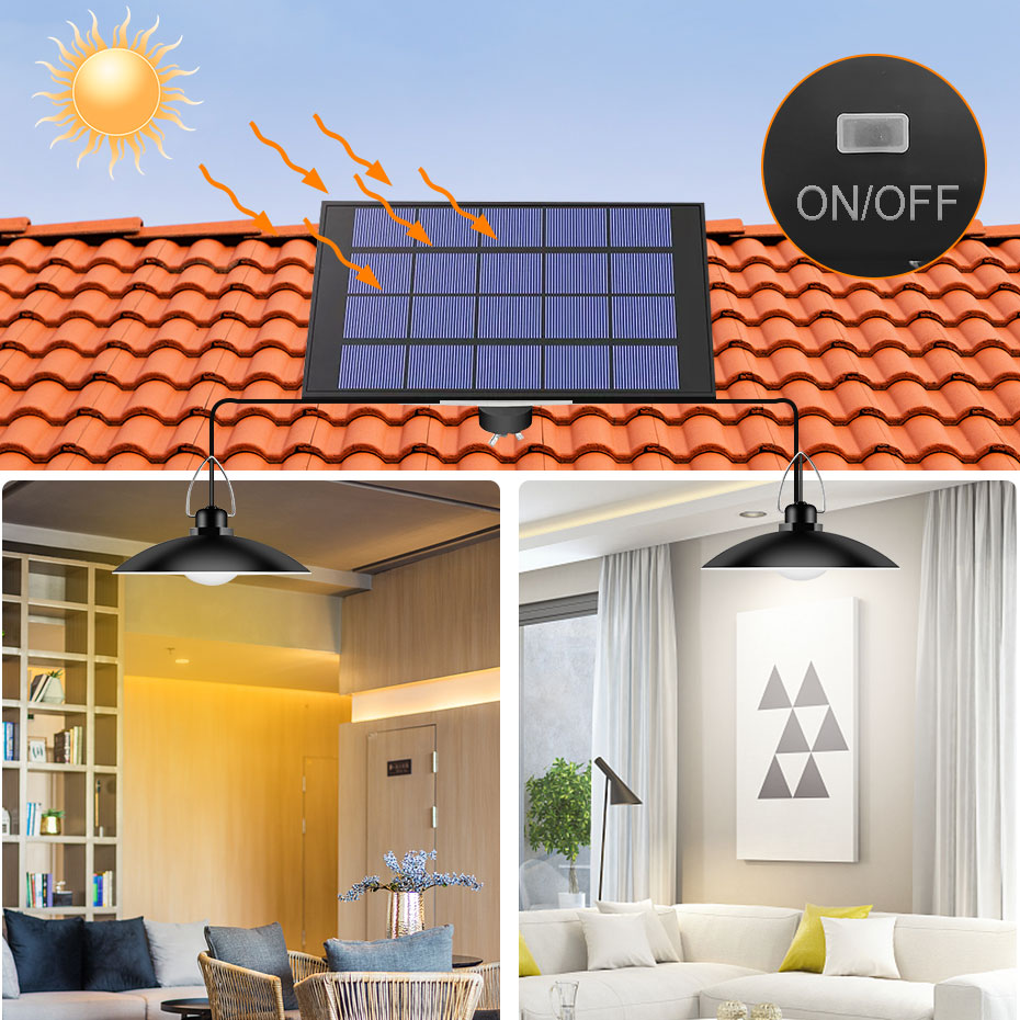 Luce solare a LED per esterni, da giardino, 1, 2, 3, 4 lampadine con sensore a testa, lampada da soffitto sospesa per interni, luce calda e fredda, decorazioni moderne per la casa_voghion.com