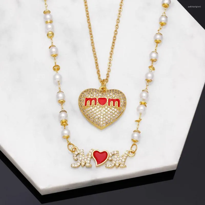 Collares colgantes FLOLA, collar de corazón rojo para mamá, para mujer, con cuentas de cobre y circonita blanca, joyería romántica para madres._voghion.com