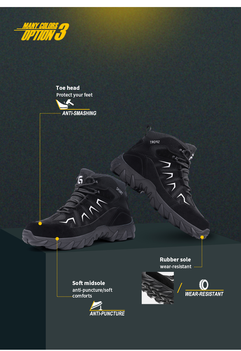 GUYISA Scarpe antinfortunistiche con punta in acciaio, stivali anti-sfondamento e perforazione, resistenti all'usura, taglio alto 5057BK 38-45_voghion.com