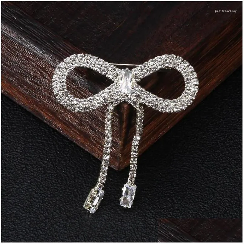 Pins, Romantic Bowknot Brooch Women Temperament Crystal Tassel Pendant Buckle Clothing Dress Bag Hat Accessories Drop_voghion.com