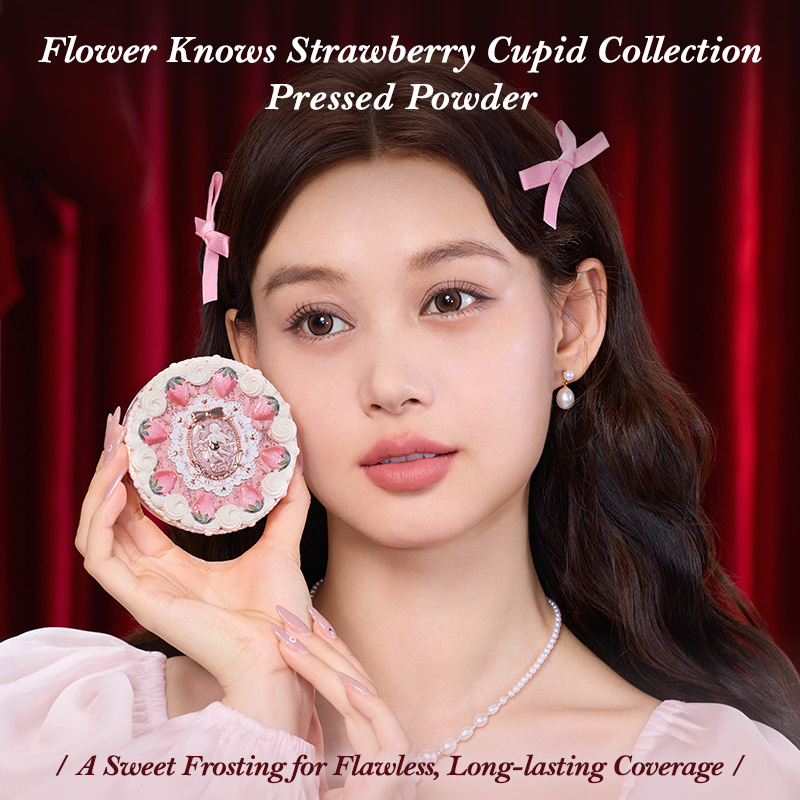 Flower Knows Strawberry Cupid Collection Pressed Powder 9.5g Compact Powder Lightweight Original Makeup Cosmetics_voghion.com