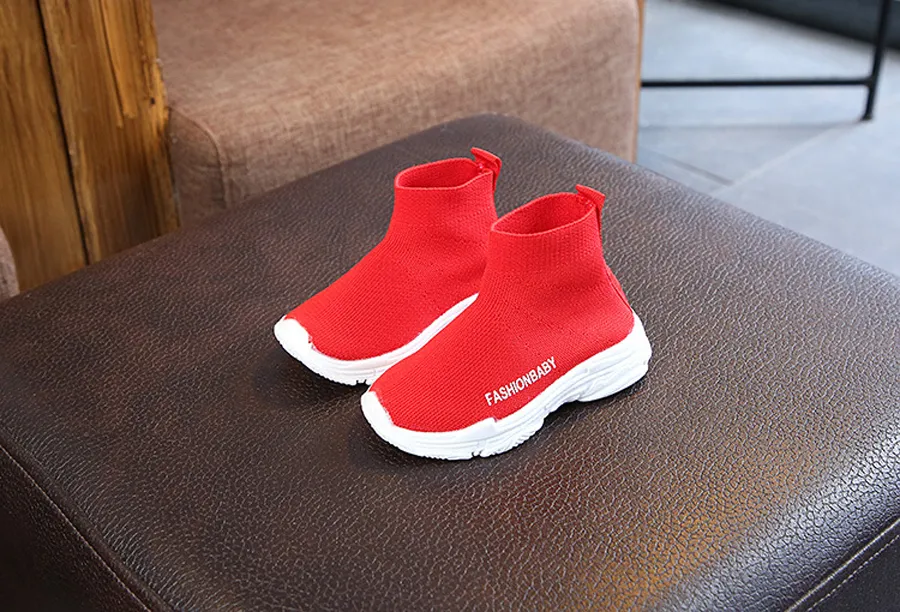 Tênis de cano alto infantil casual sem cadarço respirável meias infantis antiderrapantes botas de neve meninos meninas calçados esportivos tamanhos 21-30_voghion.com