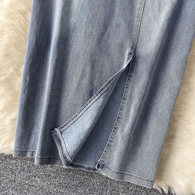 Kadın Giyim Retro ulusal trend tarzı kot elbise kadınlar için retro nakış bel inceltici yırtmaç kalça sarma moda_voghion.com