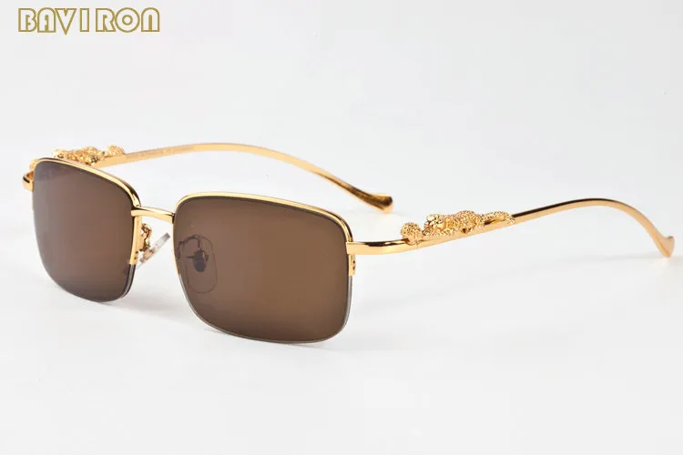 Vintage Leopard Rimless Sunglasses For Men And Women Gold Tone_voghion.com
