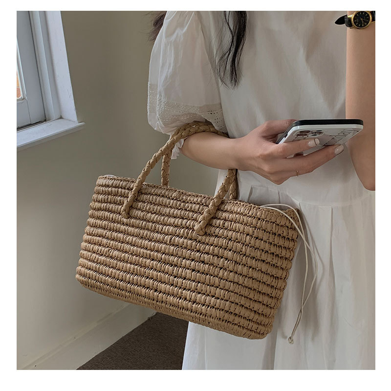 2021 neue Strohtasche handgefertigte Strohtasche gewebte Tasche tragbarer Gemüsekorb Damentasche große Kapazität Strandtasche am Meer_voghion.com