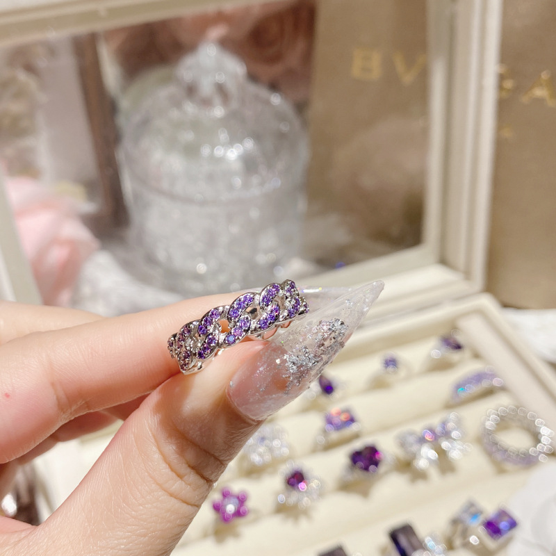 Elegant Purple Diamond Ring Gold Plated Luxurious Sparkle_voghion.com