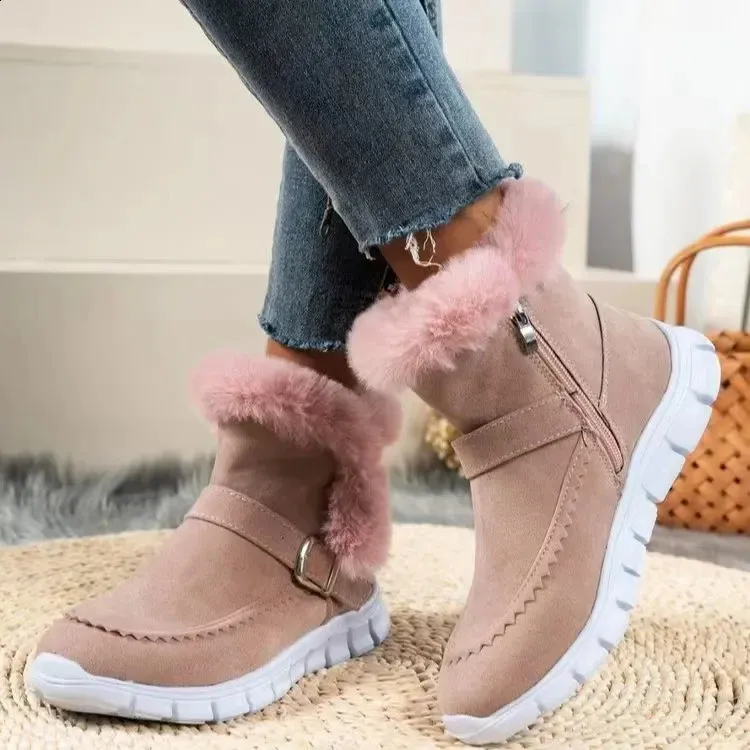 Womens Synthetic Suede Zipper Shoes Snow Warm Fur Plush Winter Platform Foot Boots Womens Botas De Mujer 240904_voghion.com