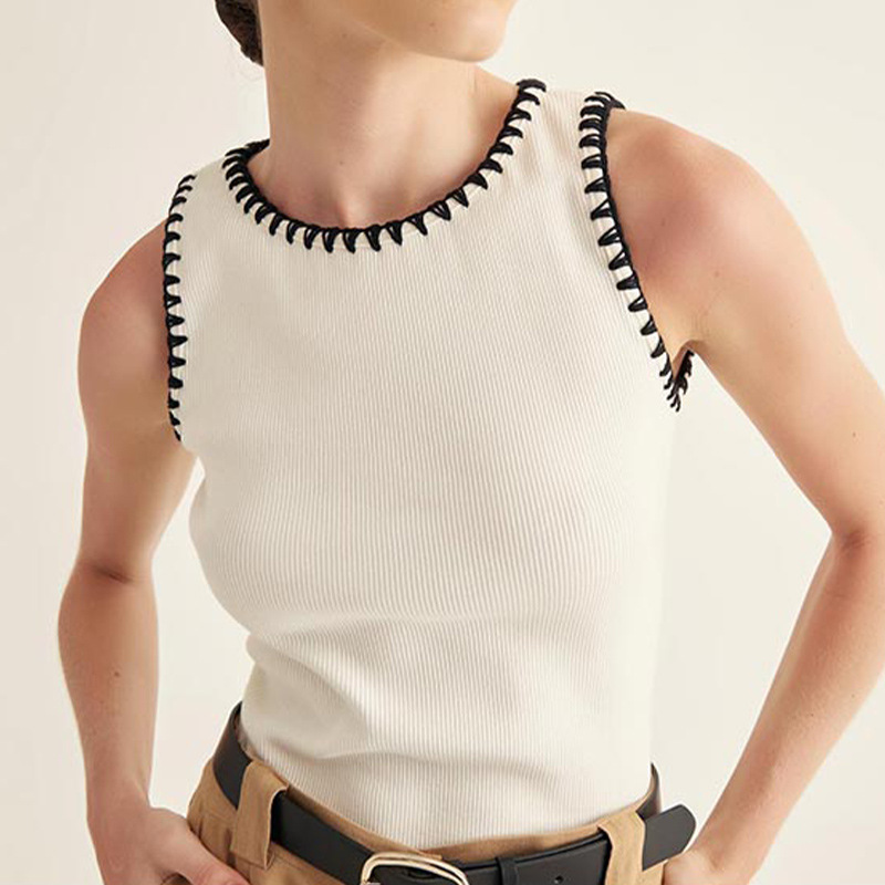 Women's Clothing Casual Round Neck Sleeveless Vest Female Sense One Shoulder Solid Color Elastic Bottoming Shirt