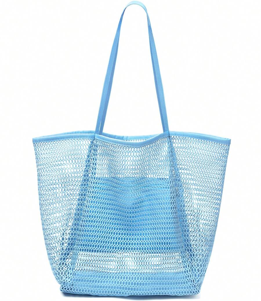 Tote Lightweight Stylish, Suitable Traveling, Shopping, Swimming Days.Mesh Bag With Zipper Side Pocket, Portable_voghion.com