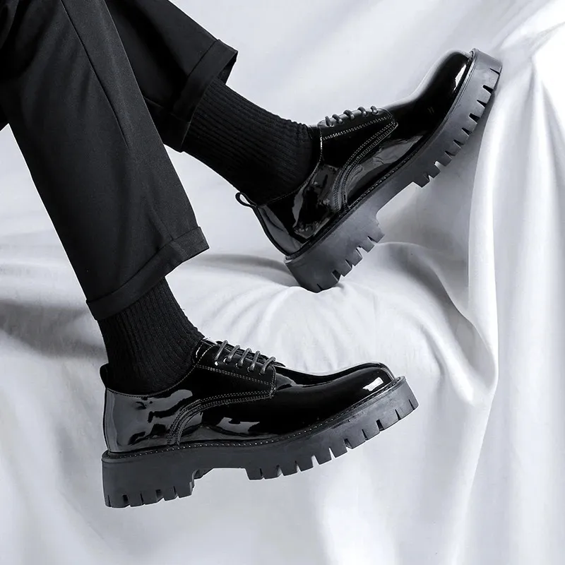 Chaussures en cuir à semelle haute pour homme, style décontracté, style japonais, Haruku, style coréen, streetwear, mode, affaires, mariage, 240614_voghion.com