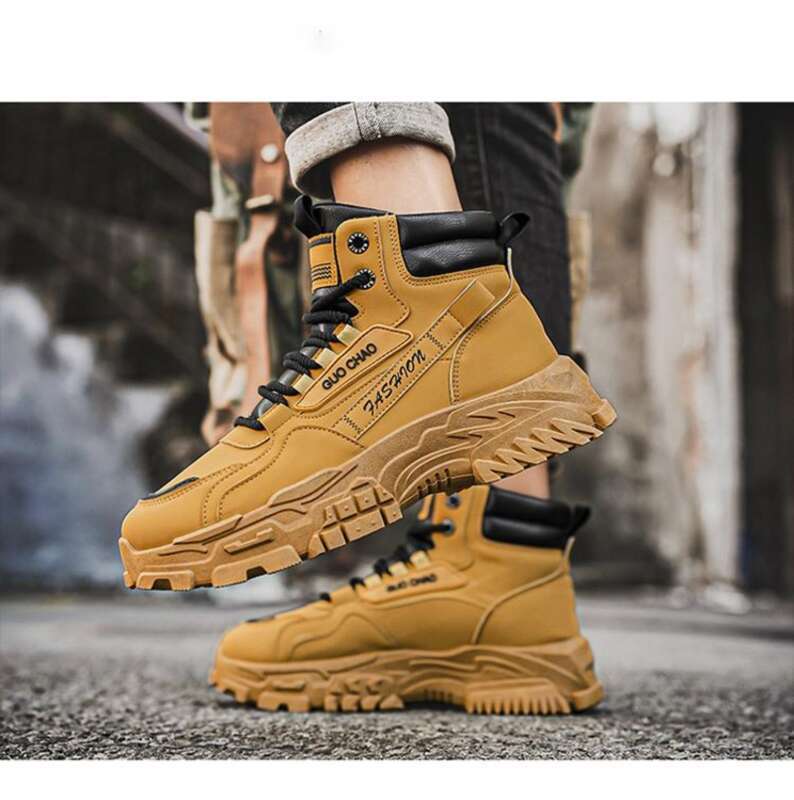 Höga stövlar för hösten, nya arbetsskor för män, trendiga och mångsidiga, tjocka och halkfria, avslappnade stövlar_voghion.com