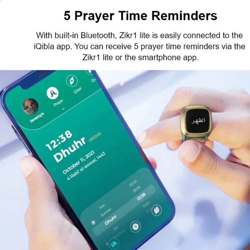 iQibla Smart Tasbih Zählzähler-Ring für Muslime Zikr Digital Tasbeeh 5 Gebetszeiten-Erinnerung Wasserdicht 240730_voghion.com
