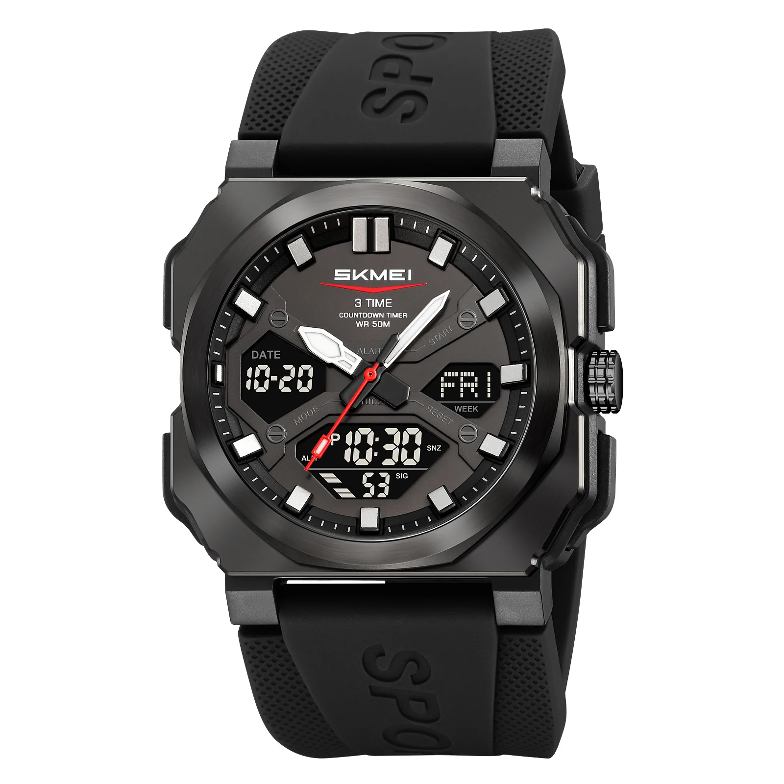 Men's Sport Quartz Watch, Square Design With Silicone Strap_voghion.com
