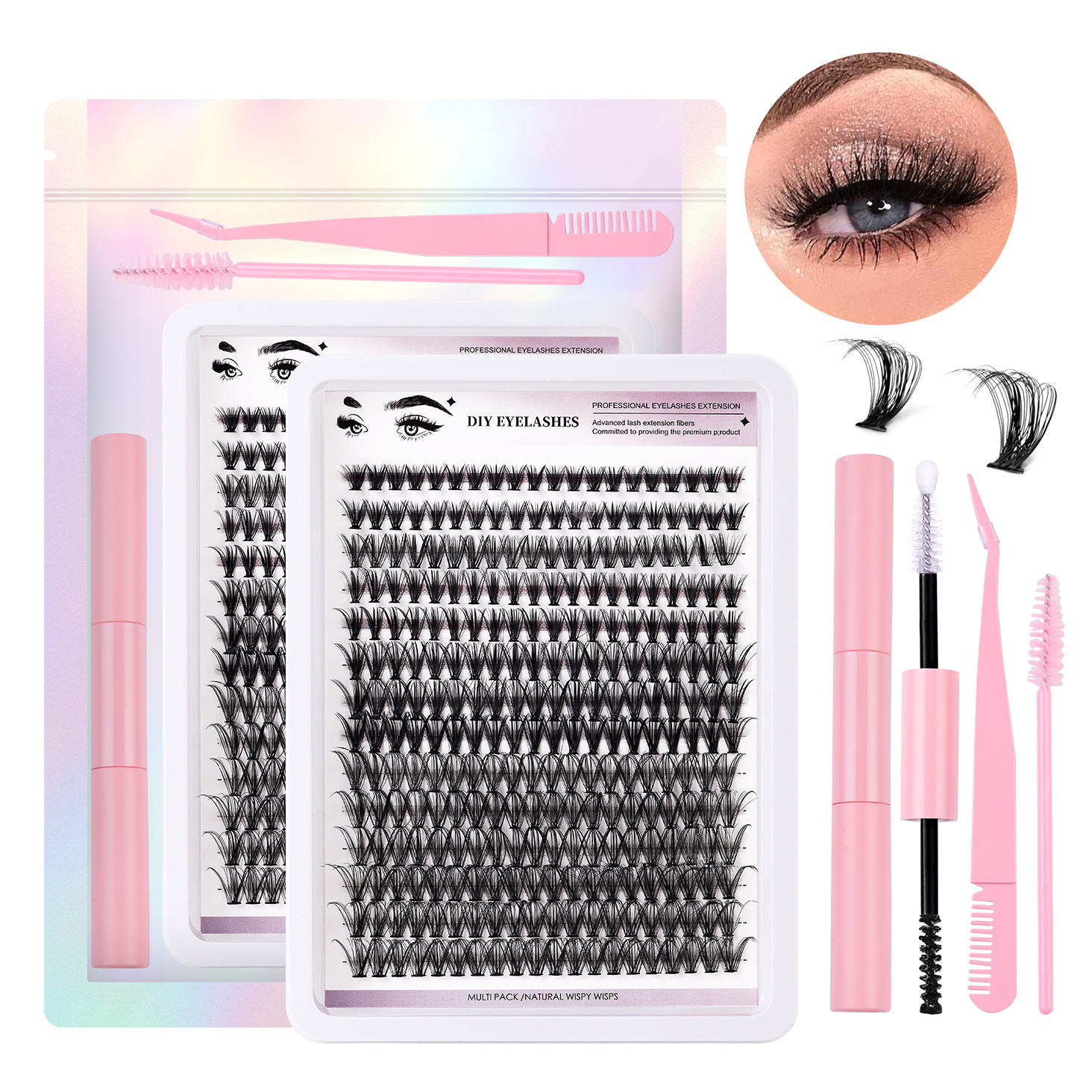 European and American cross border DIY segmented false eyelashes set 280 clusters large capacity dense D curve 30P single cluster eyelashes