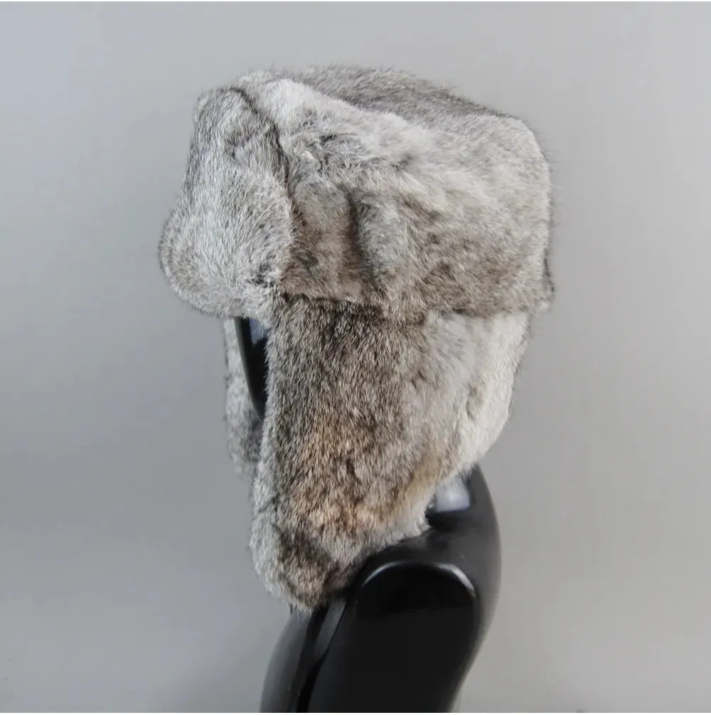 BeanieSkull Men's Caps Natural Bomber With Earflaps Winter Unisex Warm Russian Ushanka Hat Real Rabbit Fur Hats 231017_voghion.com