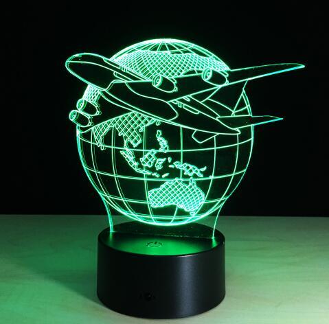 Touch Remote Control Air Plane 3D Light LED Table Lamp Optical Illusion Bulb Night Light 7 Colors Changing Mood Lamp USB Lamp_voghion.com
