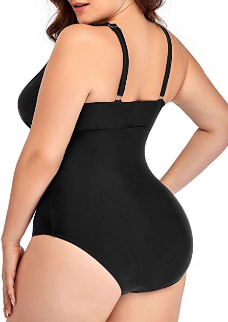 Women's one-piece swimsuit for women splicing hollow printed swimsuit V-neck large size bikini_voghion.com