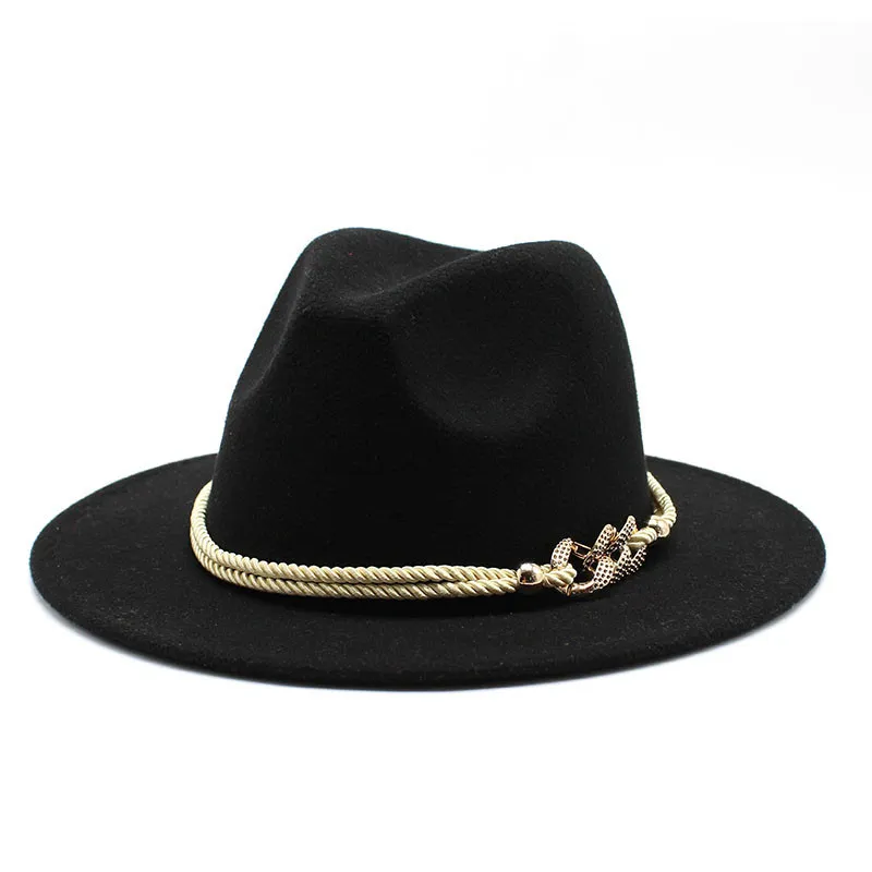 Blackwhite Wide Brim Simple Top Panama Solid Felt Fedoras Hat for Men W_voghion.com