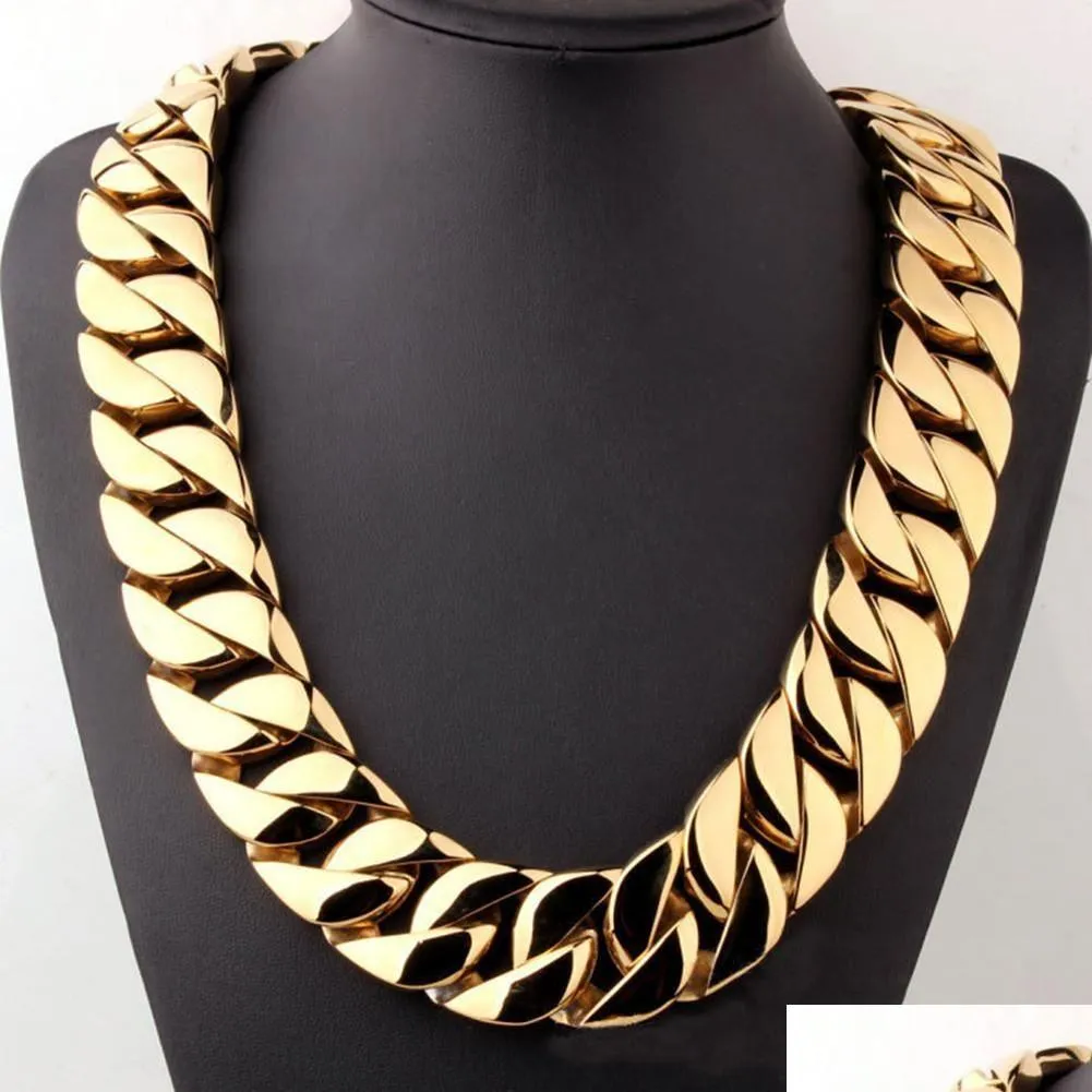 Kettingen op maat 2M Miami Cubaanse schakelketting ketting roestvrij staal goudkleur heren hiphop rock sieraden drop levering_voghion.com