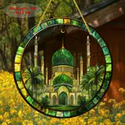 1pc, 2D Flat Printed Acrylic Mosque And Palm Trees Colorful Window Garden Garden Suncatchers, Round Sign_voghion.com