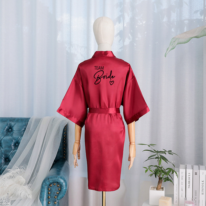 Bride TEAM Bridal Group Morning Women's Sleeping Robes Makeup Wedding Simulation Silk Bathrobe_voghion.com