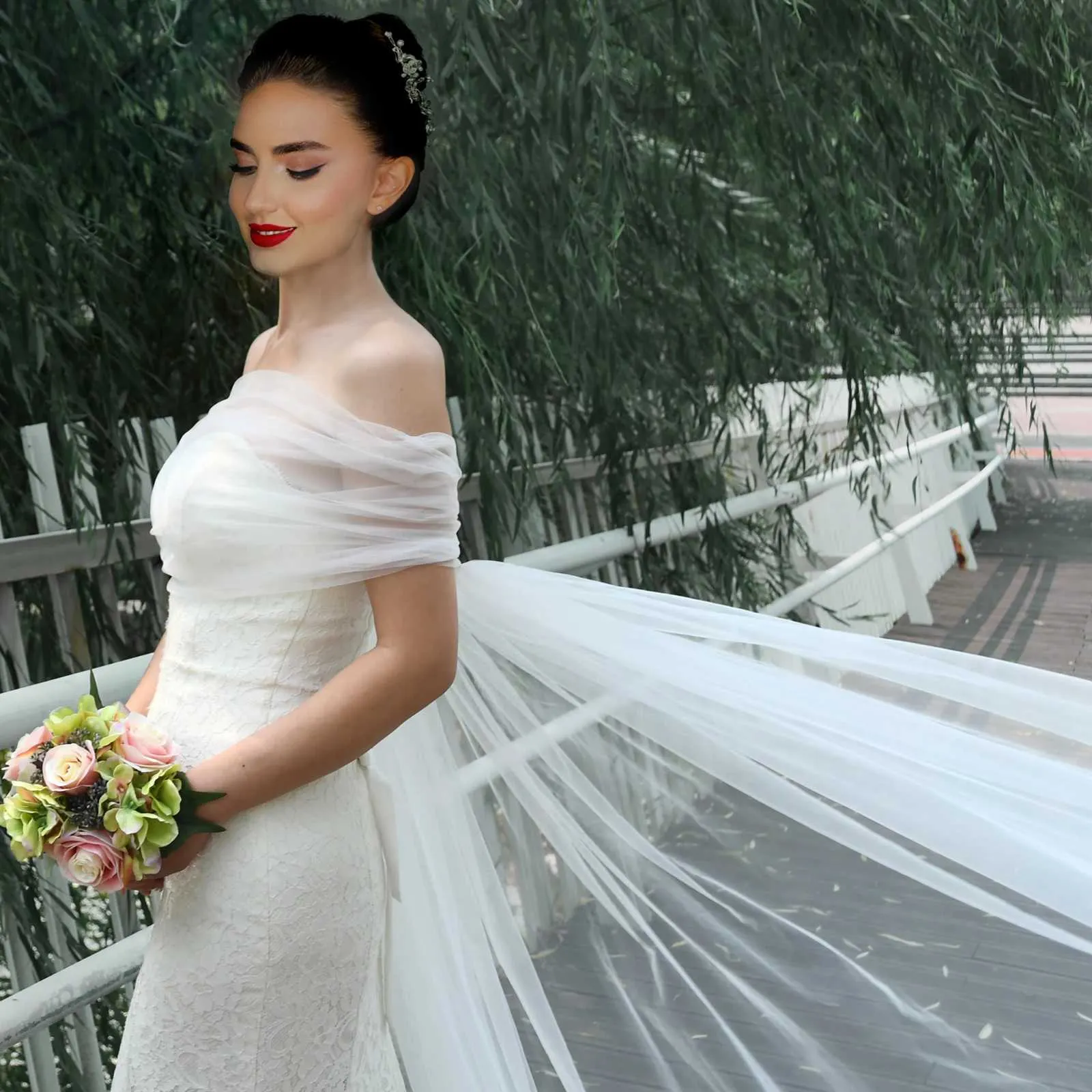 Gioielli per capelli VG87 Cathedral Bridal Cape Velo Bolero Giacca Donna Taglie Forti Scialle Accessori sposa Cappotto da sposa_voghion.com