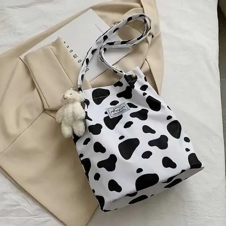 Sac à main en toile imprimé léopard pour femme, mode coréenne décontractée, nouveau sac de shopping, sac à main imprimé pour étudiant, Bolsa Mujer Y241026_voghion.com