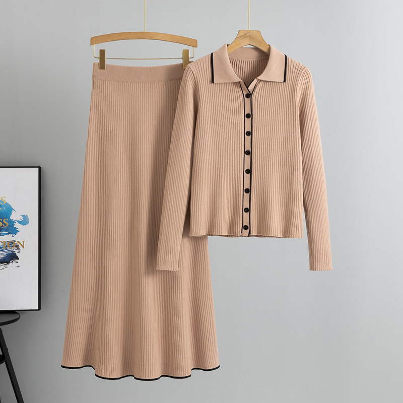 Vêtements pour femmes Pull Cardigan Jupe Costume deux pièces Printemps et automne Costume mince en tricot