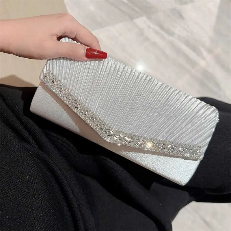 Stilvolle Damen Plissee Abend Clutch Handtasche Schulter Umhängetaschen Hochzeit Abschlussball Party Geldbörse mit Abnehmbarem_voghion.com