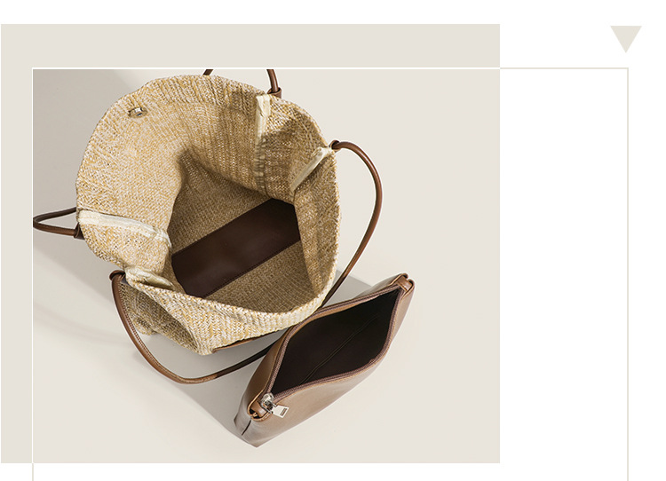 Grass woven tote bag for spring versatile women with niche design, large capacity commuting, seaside vacation style_voghion.com