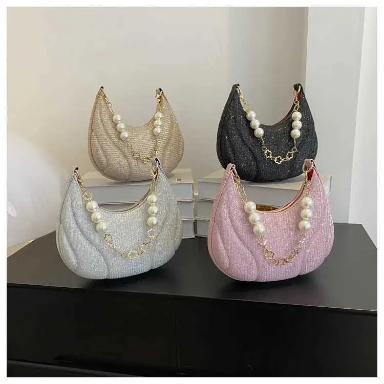 Sac à bandoulière simple en cuir PU pour femme avec chaîne en perles pailletées de couleur unie Ba241214_voghion.com