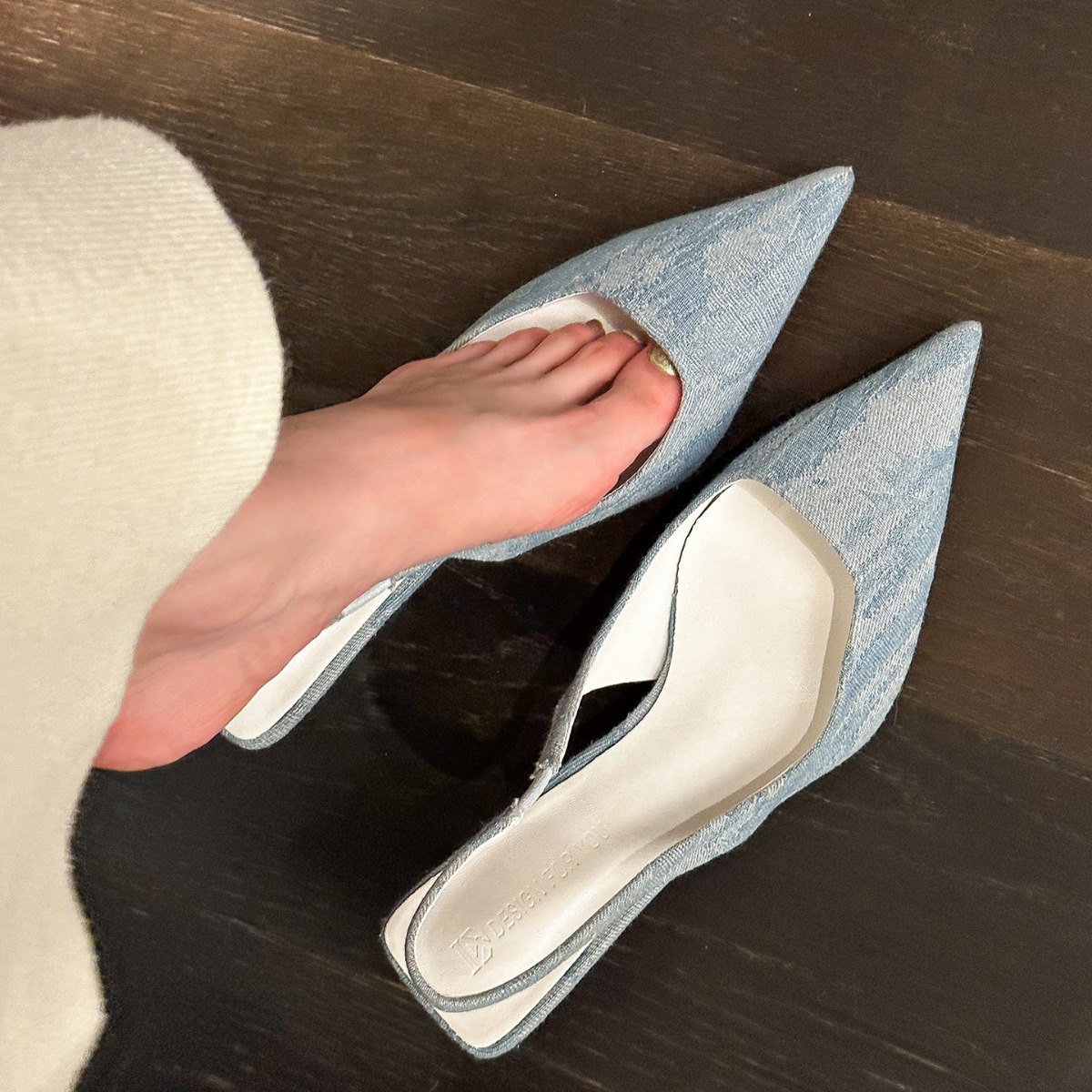 Fashionable denim pointed-toe high-heeled shoes for women spring and summer new empty back sandals toe-toe shallow mouth single shoes_mkmklike.com