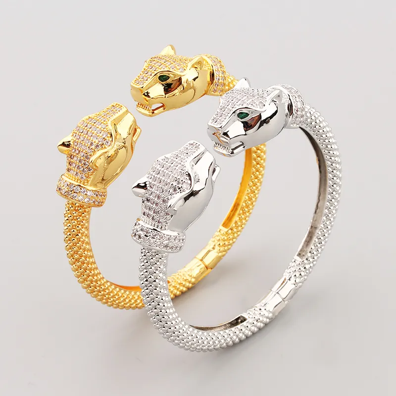 Breiter Goldsplitter Leopard Diamant Armreif Armbänder Kette Liebe Designer für Frauen Männer offenes Paar Modedesigner Hochzeit_voghion.com
