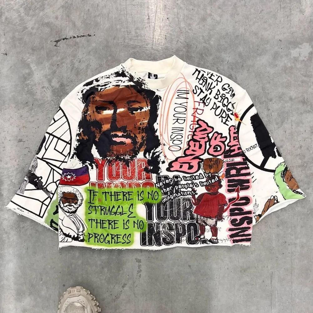 Meeste T-särgid Keskmise pikkade varrukatega Meeste Naiste Punk Hip Hop Graffiti Stiilis Graafiline T-särk, Haruku Avatud lühikeste varrukatega_voghion.com