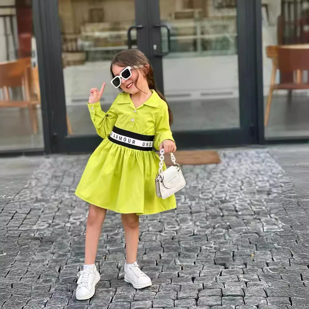 M8094 Robe doublée à ourlet large avec épissure élastique pour enfants 2024 pour filles_voghion.com