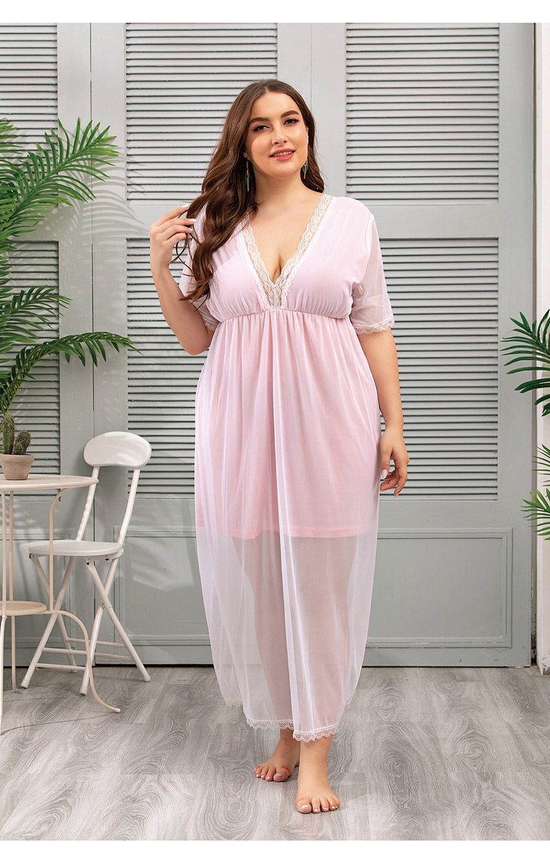 Frauen mesh spitze hause kleidung große größe nachthemd sommer fett mm Französisch kleid_voghion.com