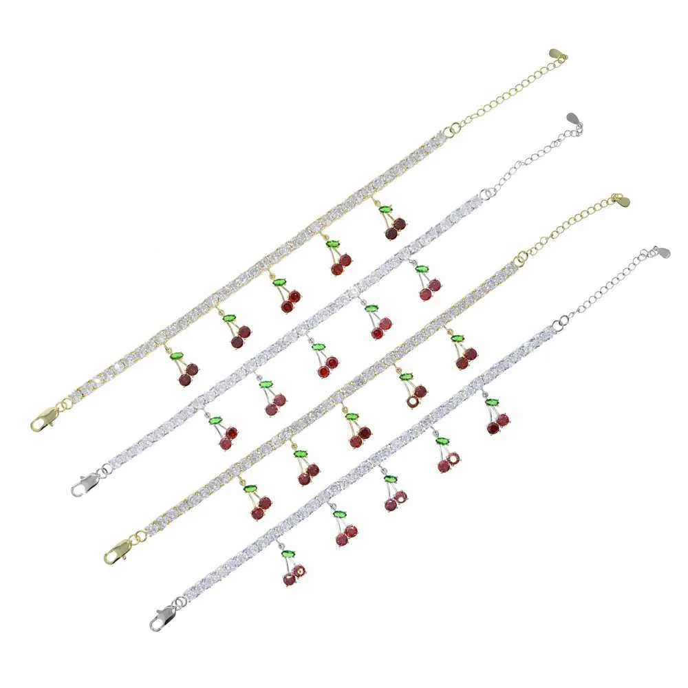Fußkettchen Sommer Strand Eis funkelnd 5A Zirkonia Tennis süße Frucht Kirsche Halskette geeignet für Mädchen CZ Beinkette_voghion.com