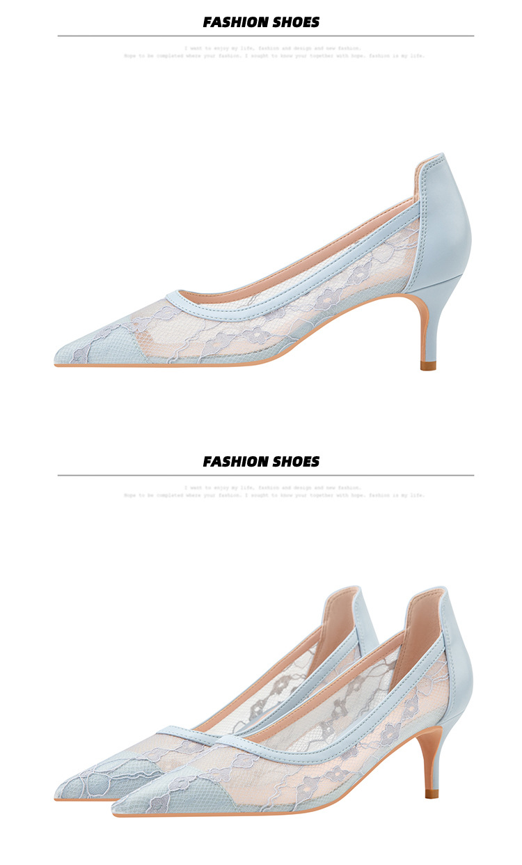 High heel thin heel shallow point flower embroidery lace mesh hollow sexy night club shoes_voghion.com