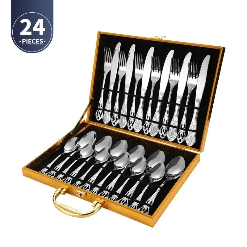 Gold Stainless Steel Cutlery Set With European Royal Hollow Design_voghion.com