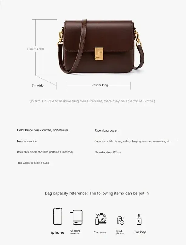 Crossbody- och axelremsväska i äkta läder med guldspänne för dam_voghion.com