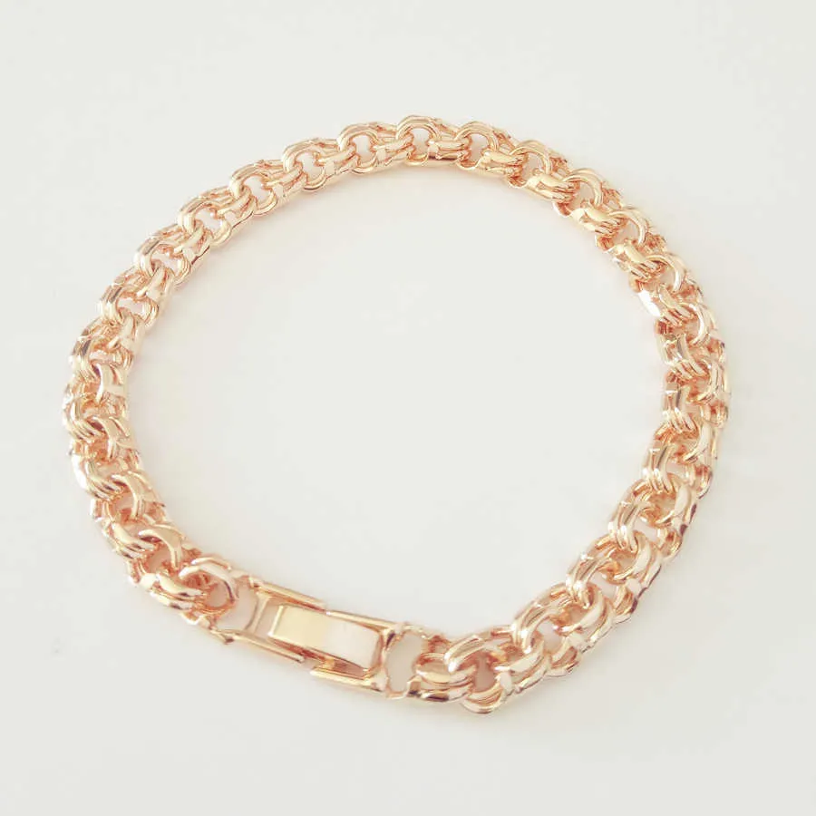 Bismark 585 Rose Sieraden Een Vorm Van Weven Lange 7MM Brede Handketting Goudkleurige Armband Mannen En Vrouwen 210609_voghion.com