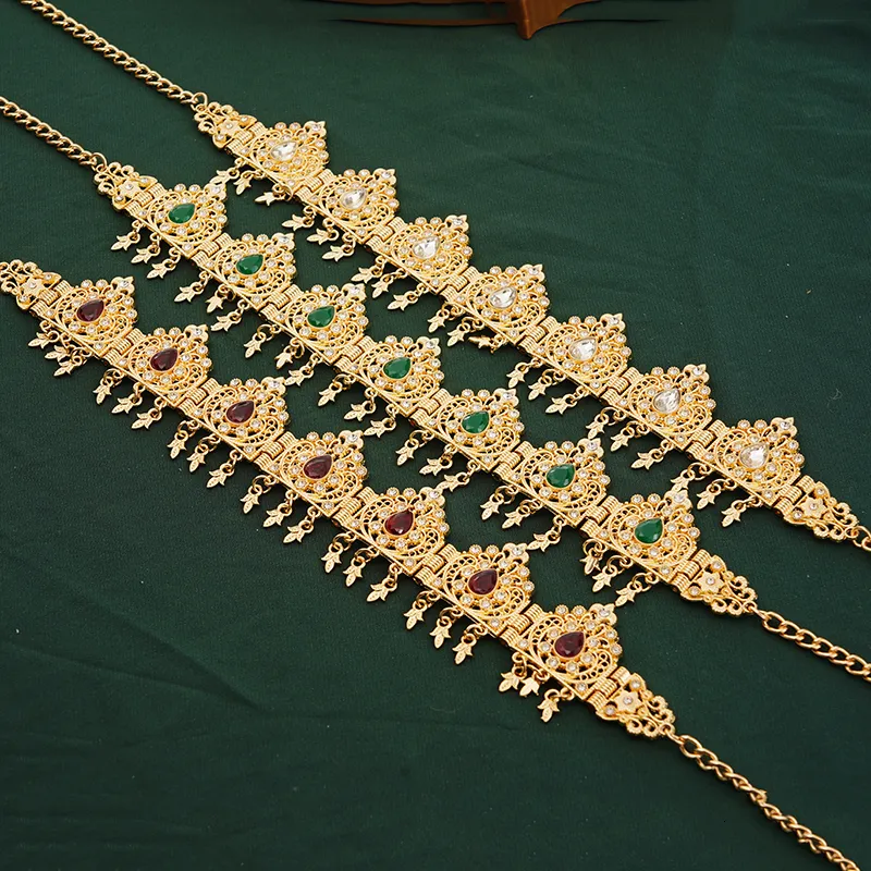 Algerien Hochzeit Schmuck Haar Gold Farbe Kristall Quaste Stirnband Stirn Kette Krone Frauen Geschenke Tiara Bands_voghion.com