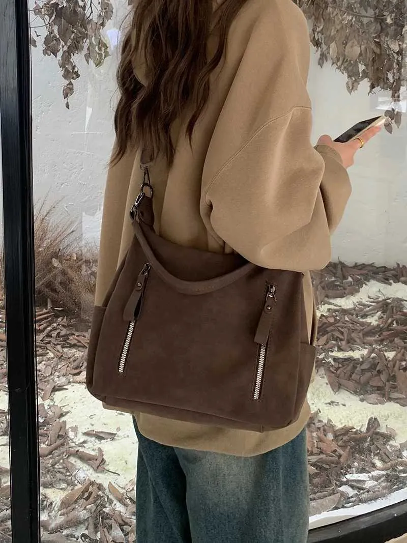 Sacs à bandoulière décontractés en cuir givré solide pour femmes de grande capacité pour l'automne et l'hiver_voghion.com