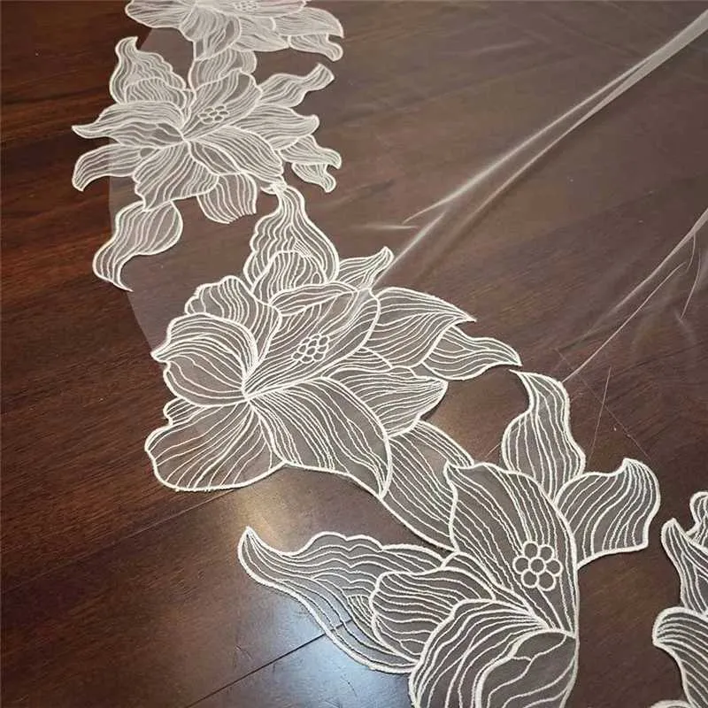 Gioielli per capelli, pizzo floreale romantico con pettine, singolo strato, 3 metri di lunghezza, velo da sposa color avorio, accessori per la sposa_voghion.com