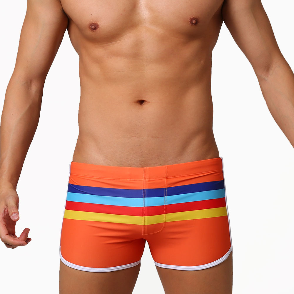 UXH Short de bain à rayures colorées pour homme, short de sport à séchage rapide, coupe ajustée et tendance_voghion.com