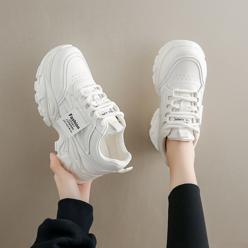 Women's Thick Soled Dad Shoes For Women New Leather Wear Resistant Sports Shoes Fashionable Height Enhancing Casual Women's Shoes