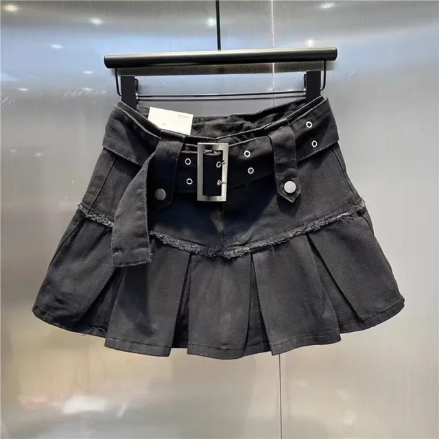 vendita calda Corto retrò Baby blue hot girl denim 2023 Gonna a pieghe A-line Vestibilità ampia Slim_voghion.com