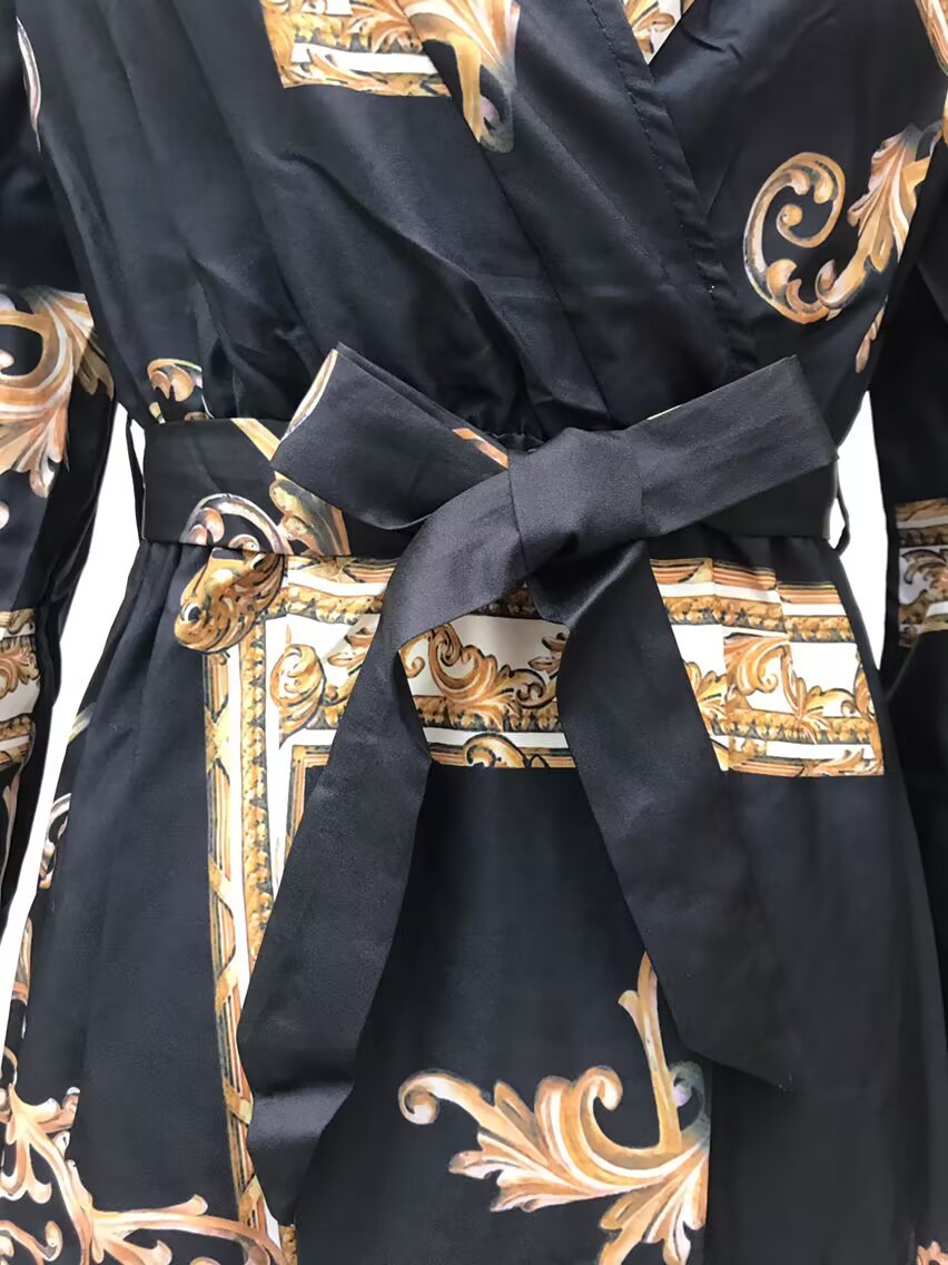 Women's retro palace style printed long-sleeved dress mopping shirt dress_mkmklike.com
