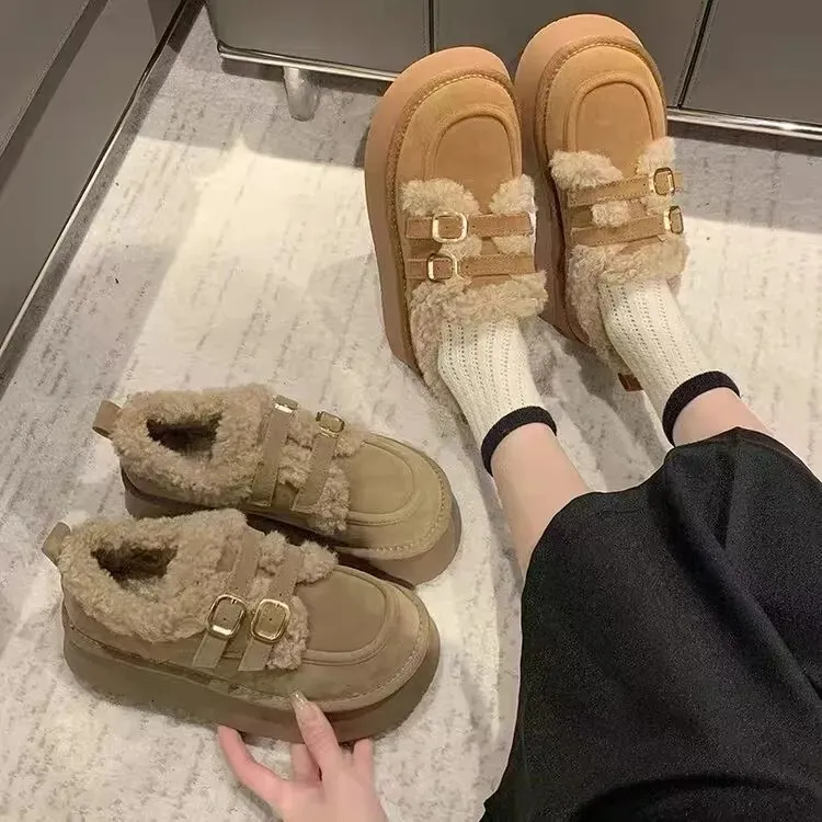 2024 New Fashionable Lazy Thick Soled For Women's Winter Outerwear, One Step Stepping Snow Cotton Shoes, Retro Plush_voghion.com