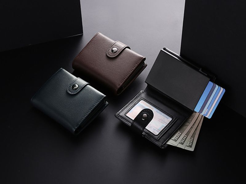 Kartenhalter aus Leder automatischer Kartenhalter, Geldbörse, automatische Kartenbox für Herren, RFID, antimagnetisch,_voghion.com